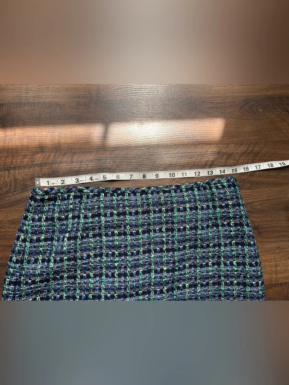 Textured Navy and Green Tweed Women's Blazer and Skirt Set | 6